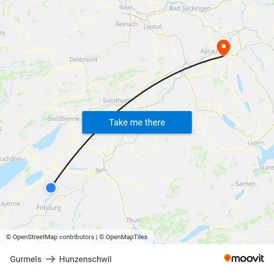 Gurmels to Hunzenschwil map