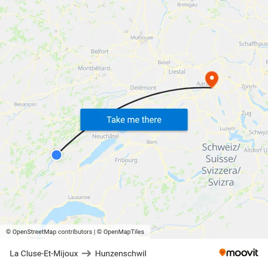 La Cluse-Et-Mijoux to Hunzenschwil map
