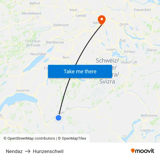 Nendaz to Hunzenschwil map