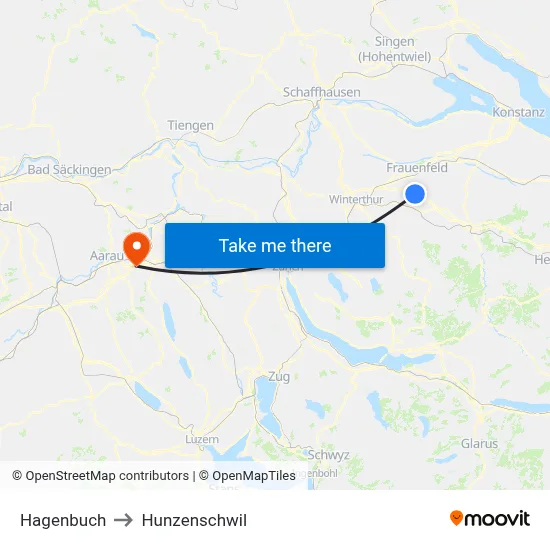 Hagenbuch to Hunzenschwil map