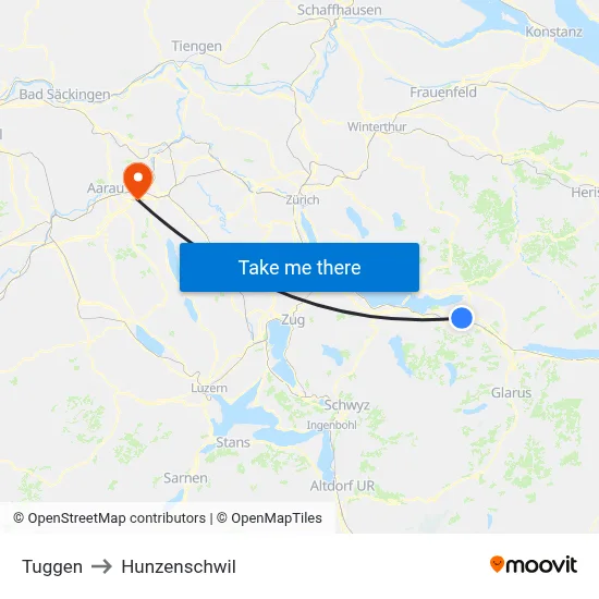 Tuggen to Hunzenschwil map