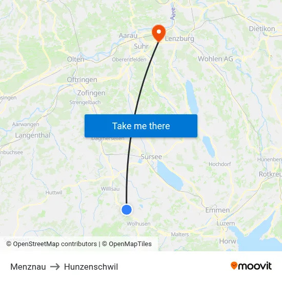 Menznau to Hunzenschwil map
