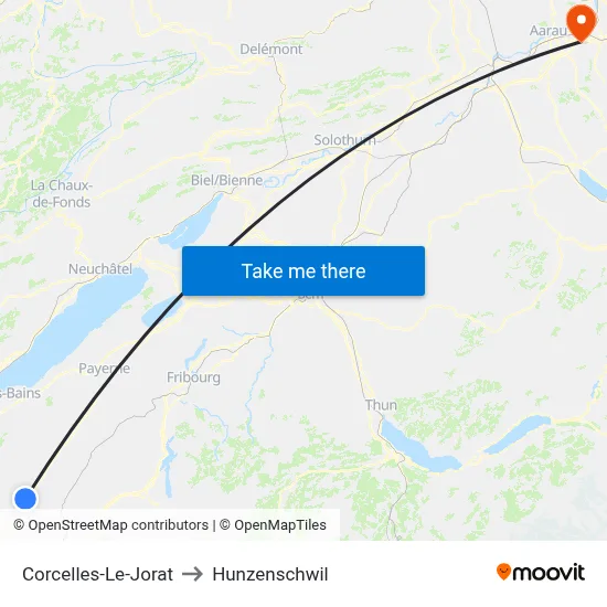 Corcelles-Le-Jorat to Hunzenschwil map