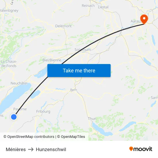 Ménières to Hunzenschwil map