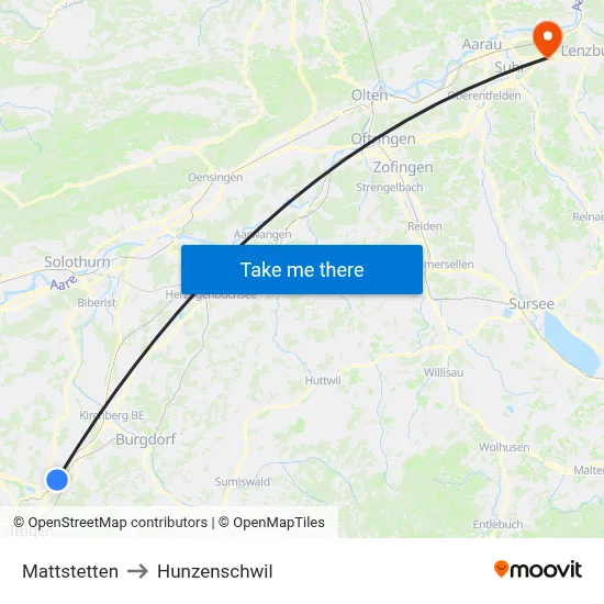 Mattstetten to Hunzenschwil map