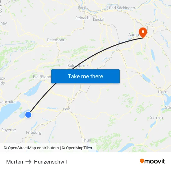 Murten to Hunzenschwil map