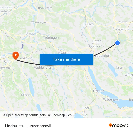 Lindau to Hunzenschwil map