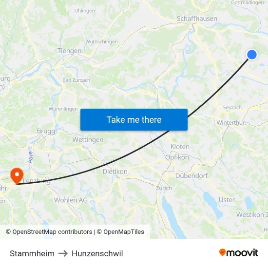 Stammheim to Hunzenschwil map