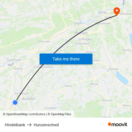 Hindelbank to Hunzenschwil map