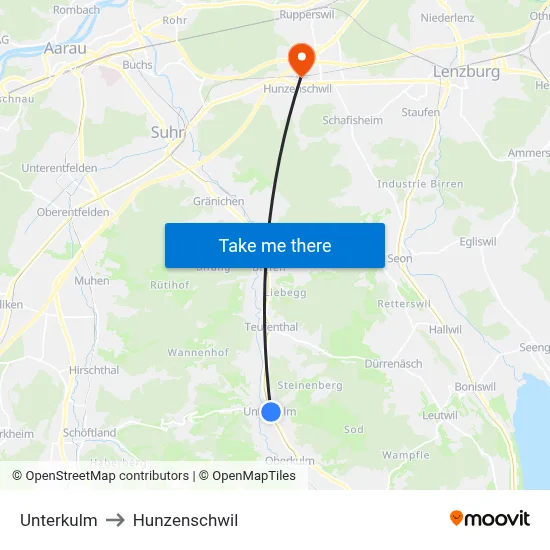 Unterkulm to Hunzenschwil map