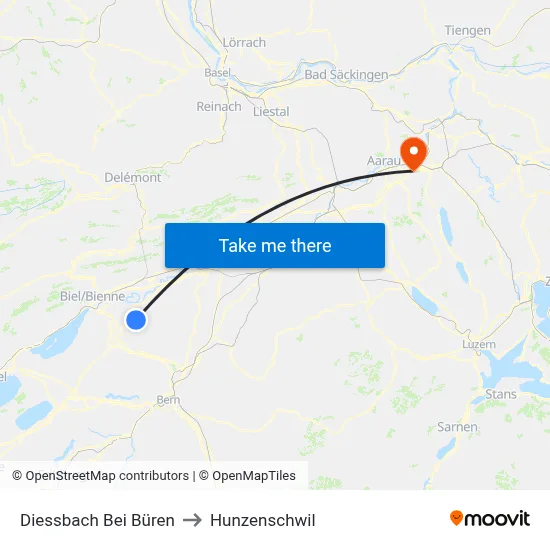 Diessbach Bei Büren to Hunzenschwil map