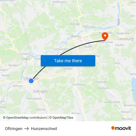 Oftringen to Hunzenschwil map