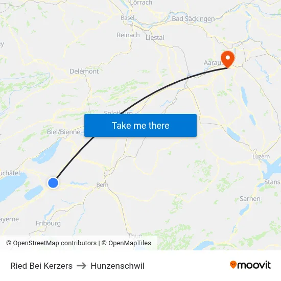 Ried Bei Kerzers to Hunzenschwil map