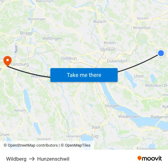 Wildberg to Hunzenschwil map