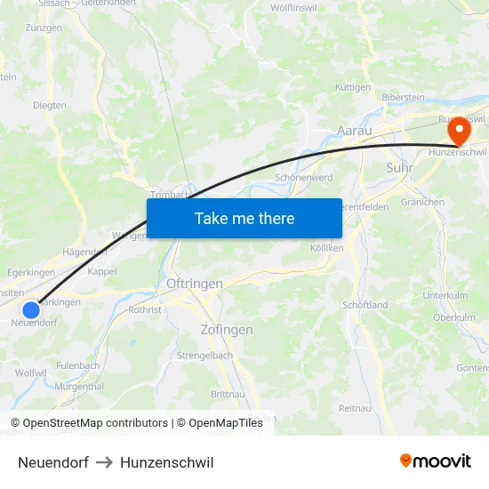 Neuendorf to Hunzenschwil map