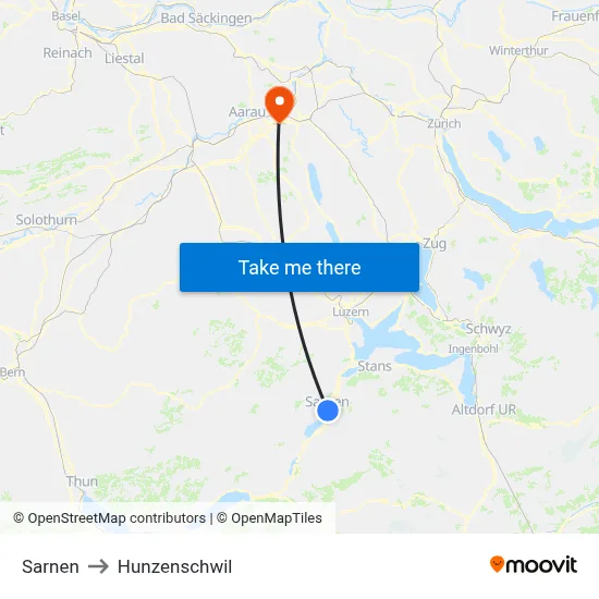 Sarnen to Hunzenschwil map