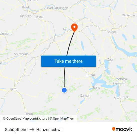 Schüpfheim to Hunzenschwil map