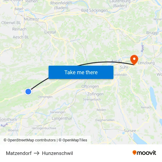 Matzendorf to Hunzenschwil map