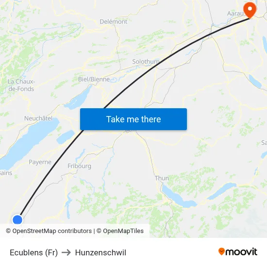 Ecublens (Fr) to Hunzenschwil map