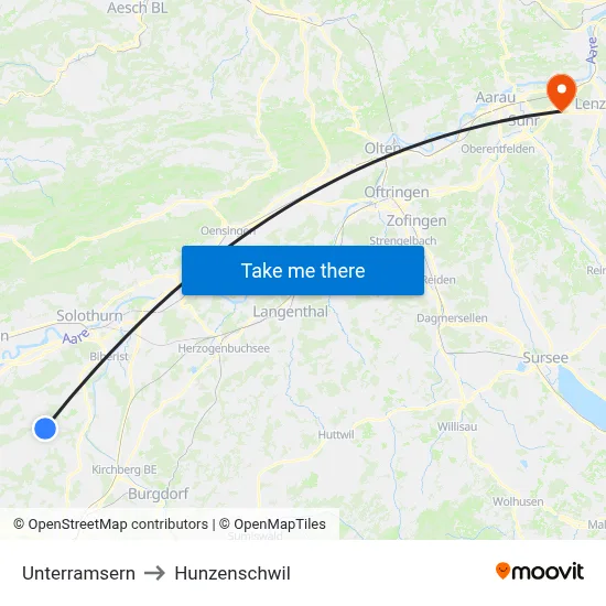 Unterramsern to Hunzenschwil map