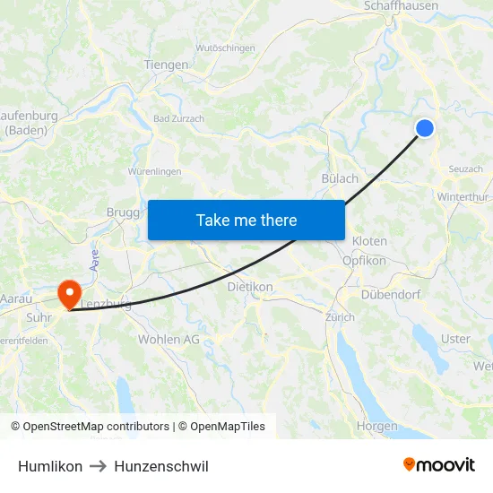 Humlikon to Hunzenschwil map