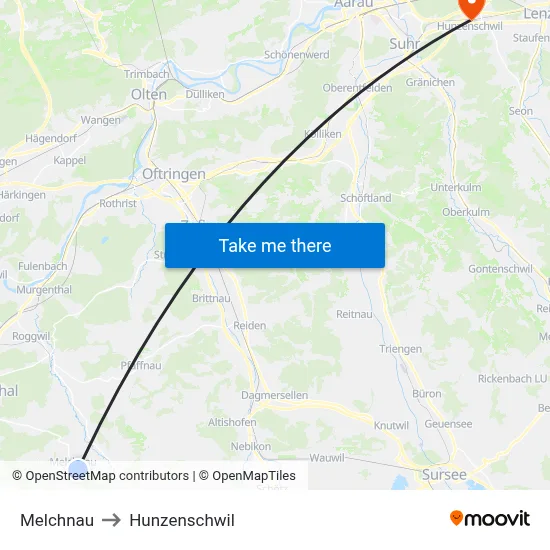Melchnau to Hunzenschwil map