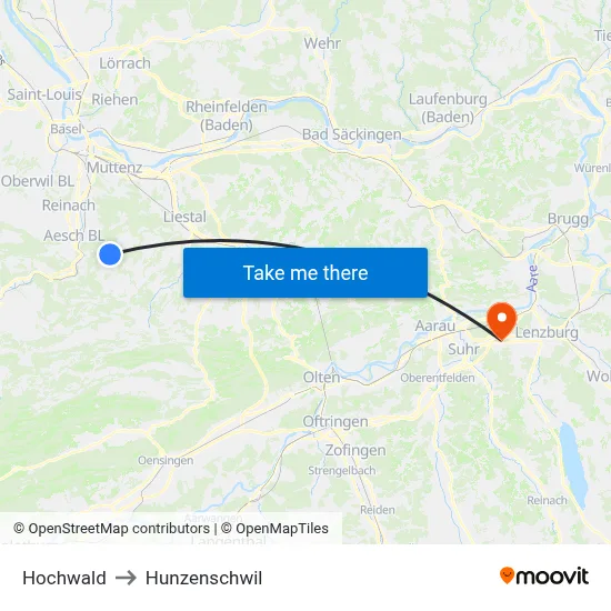 Hochwald to Hunzenschwil map