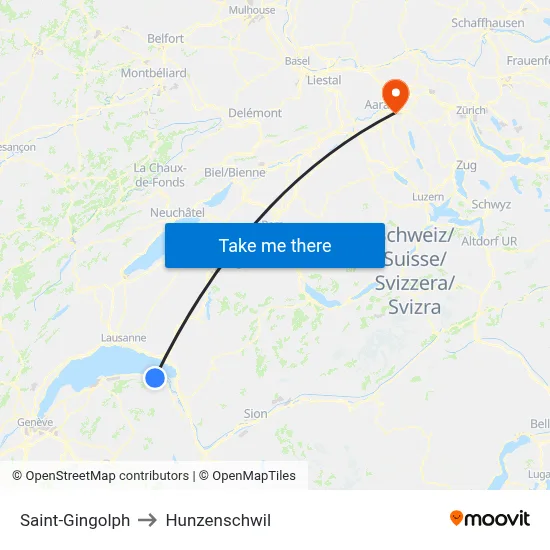 Saint-Gingolph to Hunzenschwil map