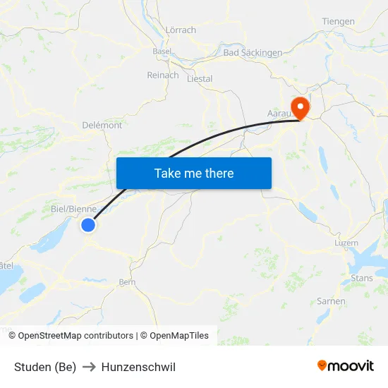 Studen (Be) to Hunzenschwil map