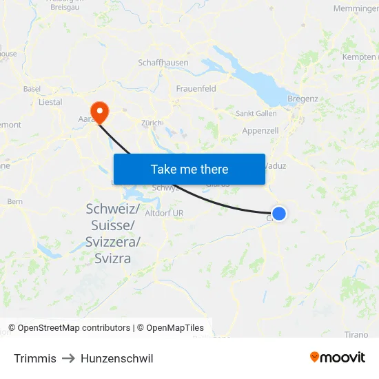 Trimmis to Hunzenschwil map