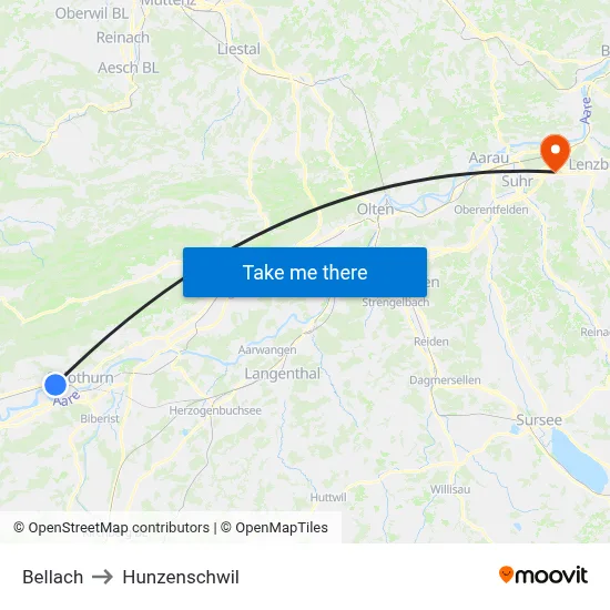 Bellach to Hunzenschwil map