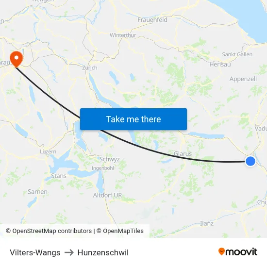 Vilters-Wangs to Hunzenschwil map