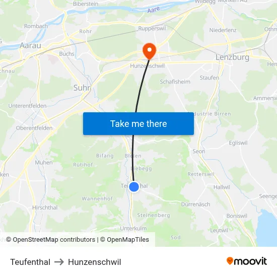 Teufenthal to Hunzenschwil map
