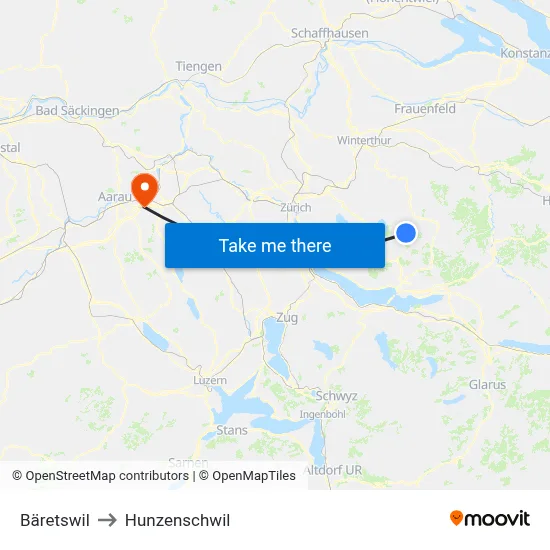 Bäretswil to Hunzenschwil map