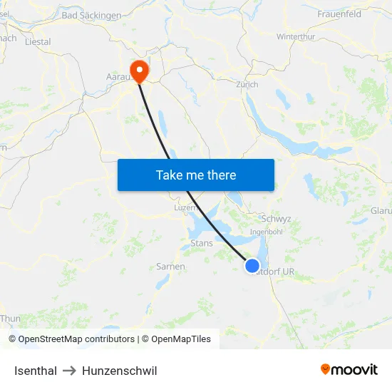 Isenthal to Hunzenschwil map