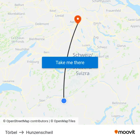 Törbel to Hunzenschwil map