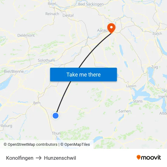 Konolfingen to Hunzenschwil map
