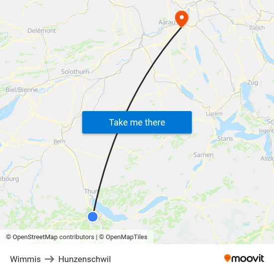 Wimmis to Hunzenschwil map