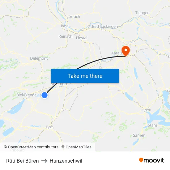 Rüti Bei Büren to Hunzenschwil map