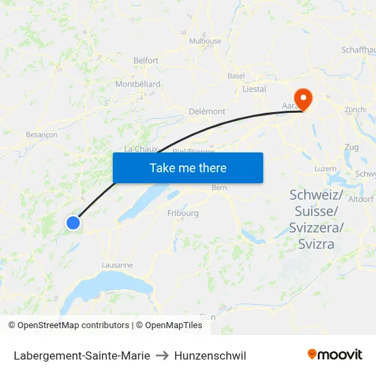 Labergement-Sainte-Marie to Hunzenschwil map