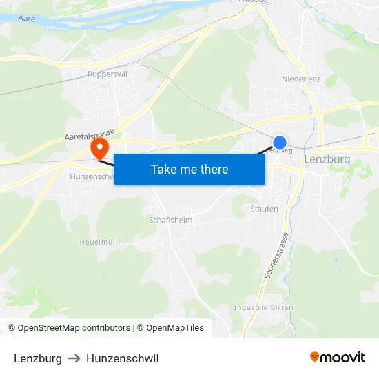 Lenzburg to Hunzenschwil map