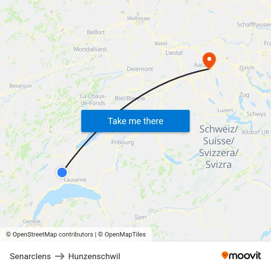 Senarclens to Hunzenschwil map