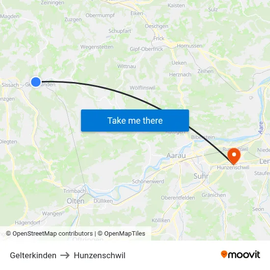 Gelterkinden to Hunzenschwil map