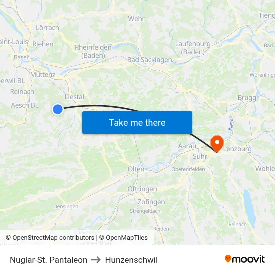 Nuglar-St. Pantaleon to Hunzenschwil map