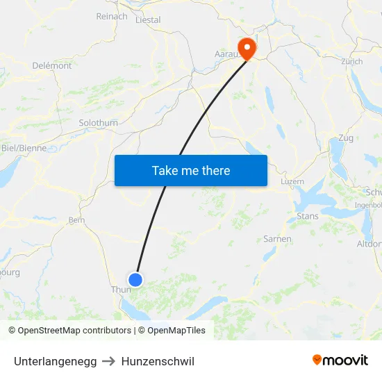 Unterlangenegg to Hunzenschwil map