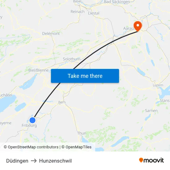 Düdingen to Hunzenschwil map