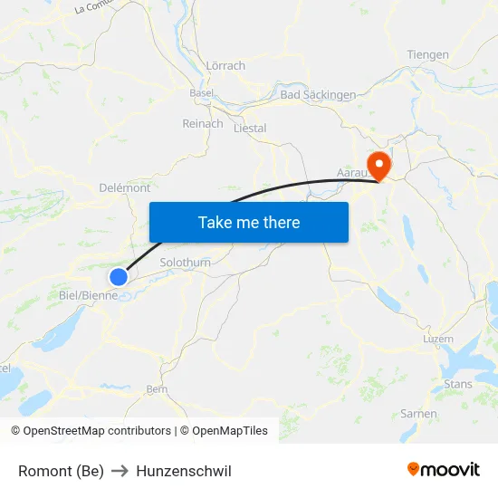 Romont (Be) to Hunzenschwil map