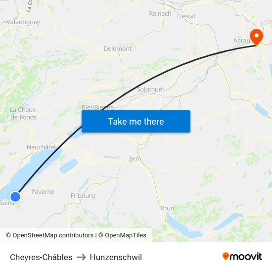 Cheyres-Châbles to Hunzenschwil map
