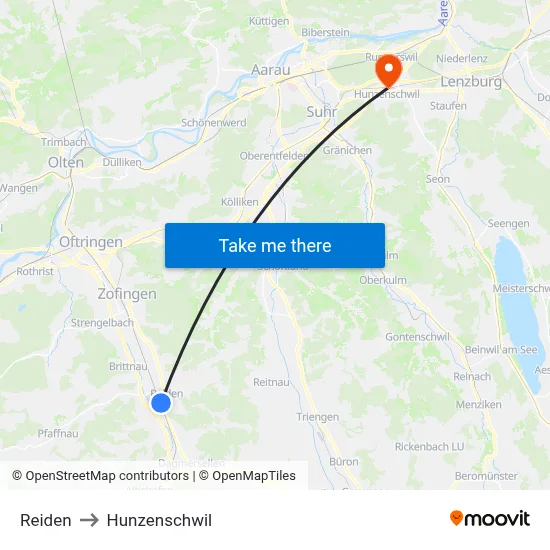 Reiden to Hunzenschwil map