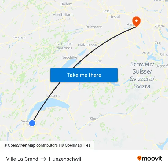 Ville-La-Grand to Hunzenschwil map